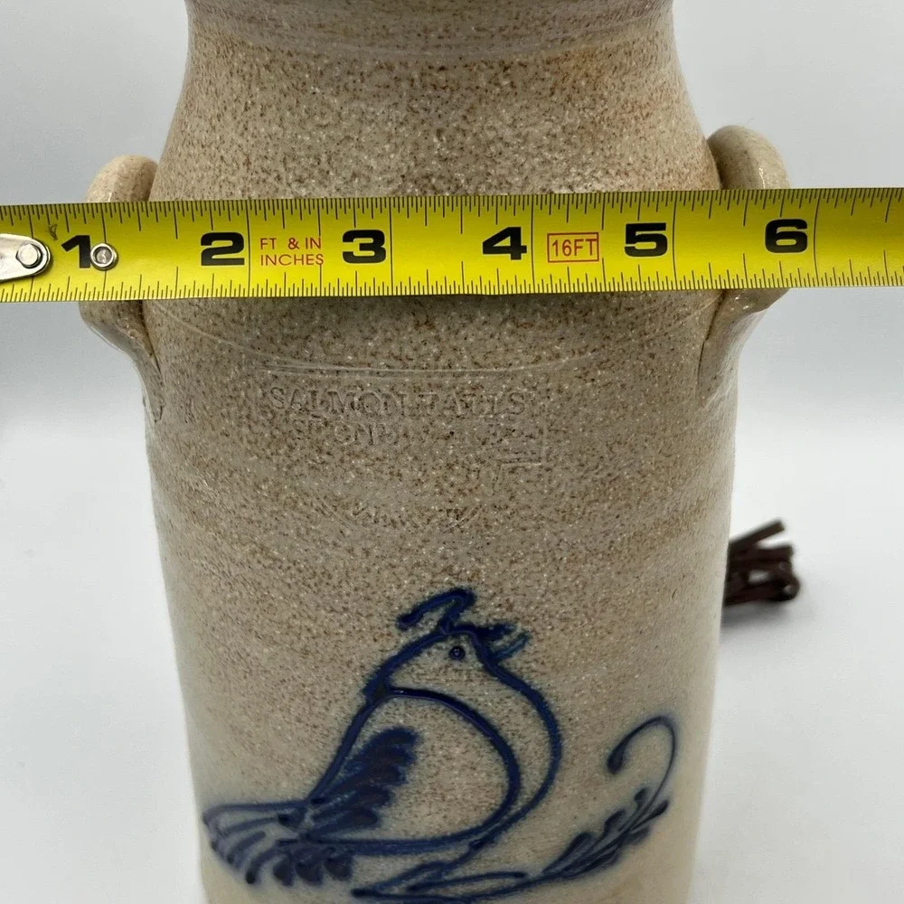 Salmon Falls Stoneware Crock Lamp Cobalt Blue Bird Motif Dover NH Salt Glaze